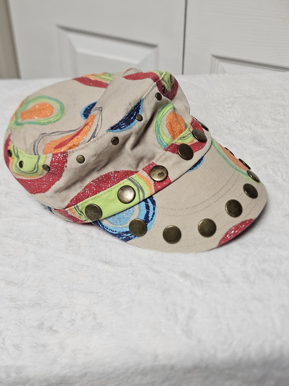 United Colors of Benetton Studded Cadet Cap Abstract Print Cotton Military Hat